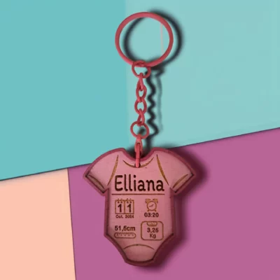 Porte‑clé de naissance en bois – Personnalisable en ligne